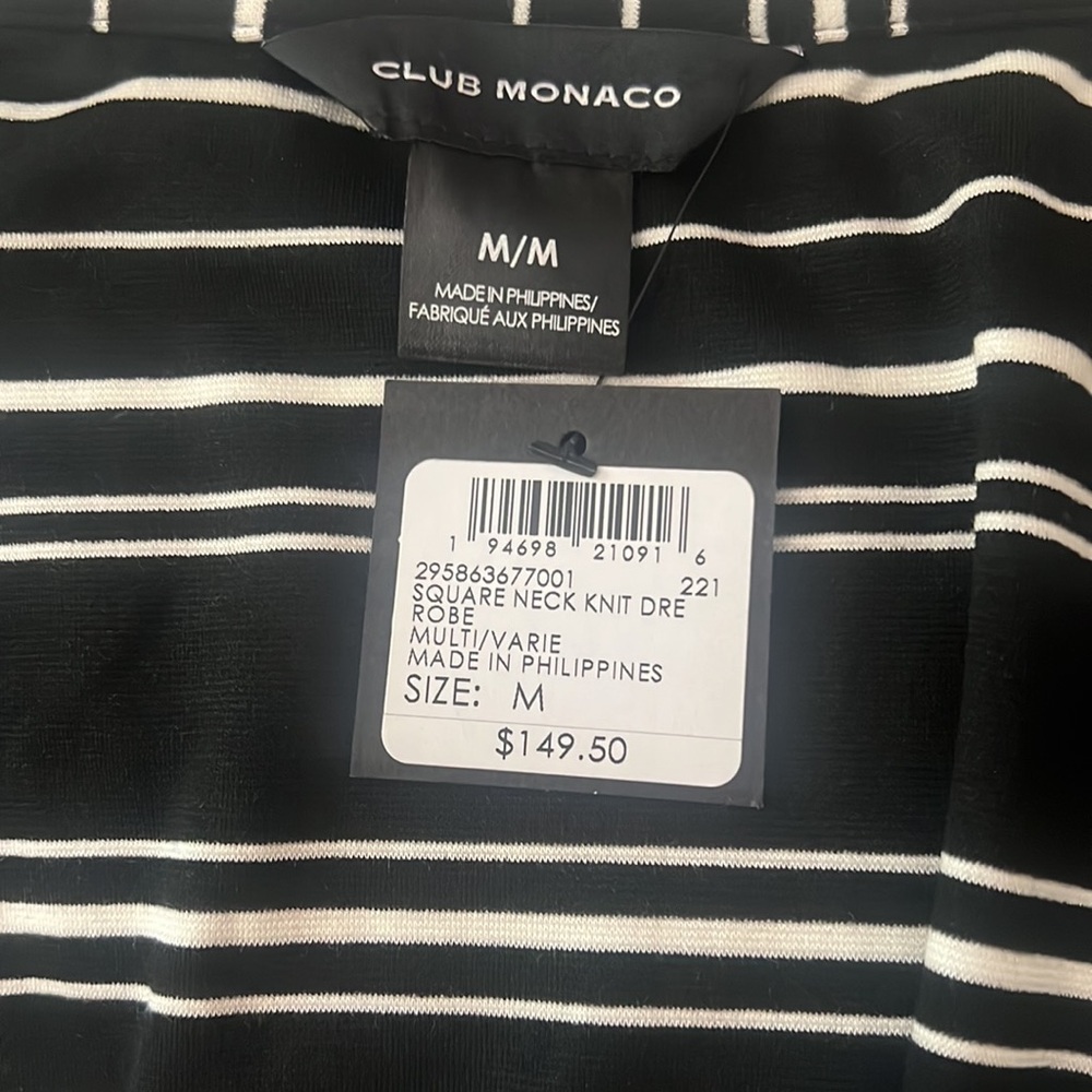 NWT!! Club Monaco Black Striped Square Neck Knit Dress / Stretchy & Comfy! - Picture 4 of 4